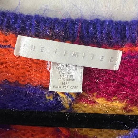 Vintage 90’s The Limited Mohair Wool Blend Knit Sweater M/L Abstract Colorblock - Picture 4 of 6